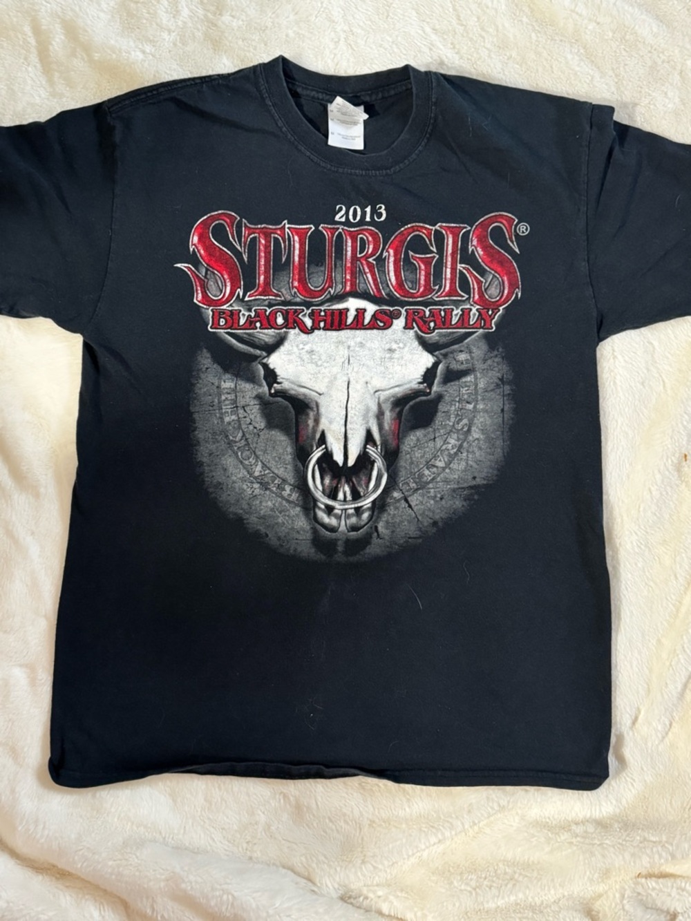 Gildan Black Sturgis 2013 Skull Ring Graphic Tee with Red Accents